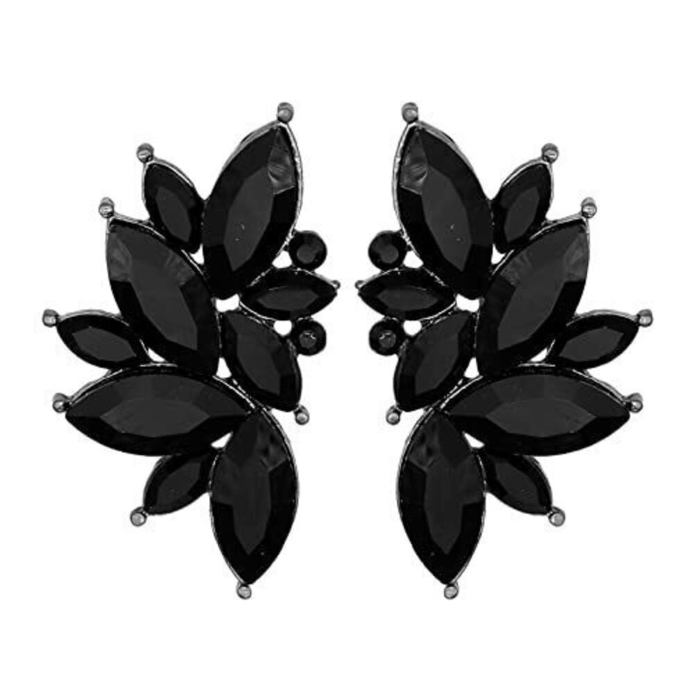 3935 Black Rhinestone Statement Drop Earrings Vintage Fancy Cluster Crystal